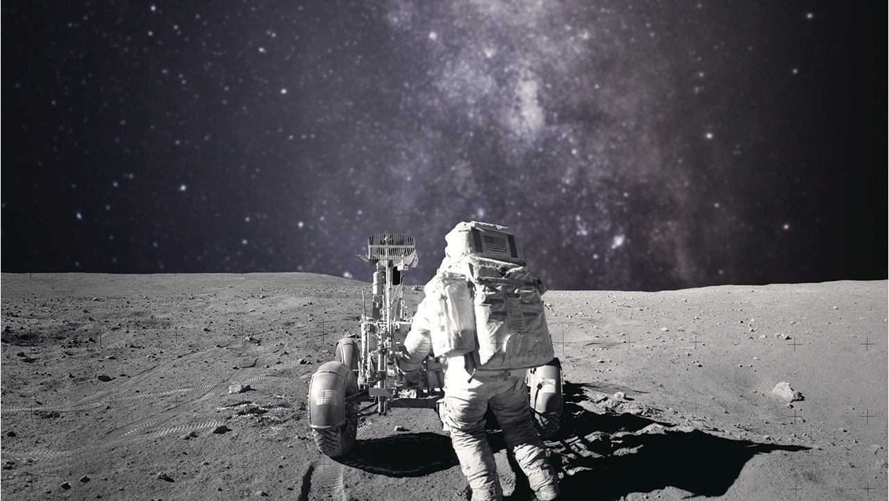 Astronaut explores surface of moon