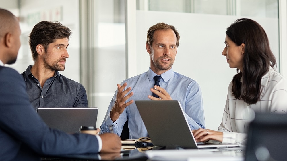 Consultant discussing business