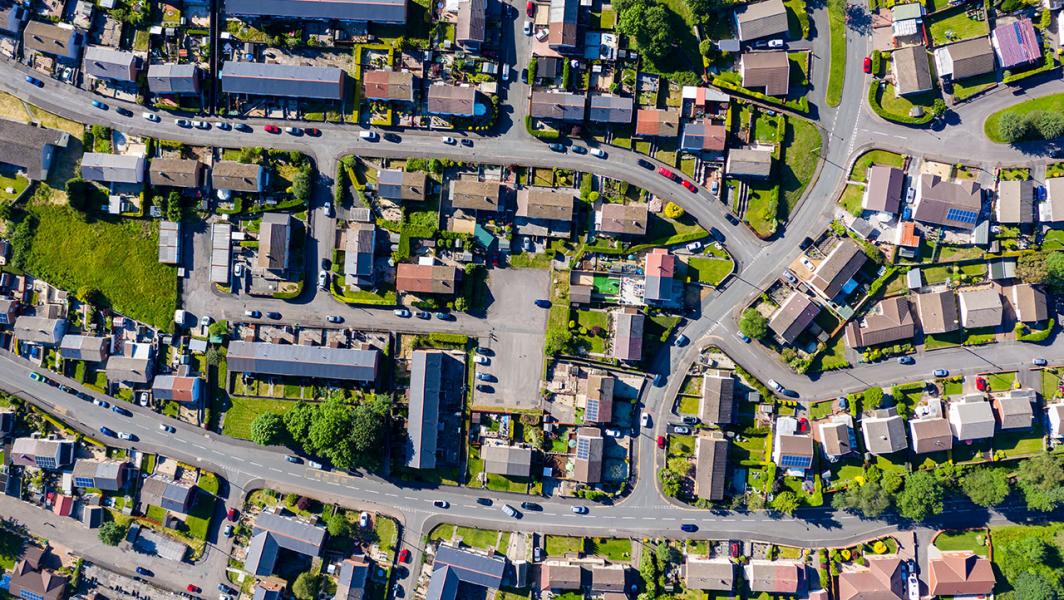 Aerial view of residential area