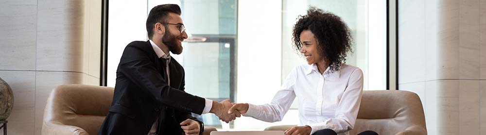 two consultants shaking hands