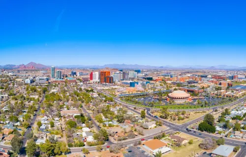 aerial view of the city of mesa