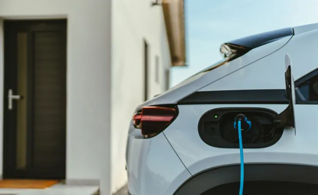 Electric car at a charging station