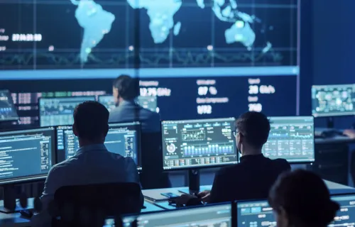 employees analyzing satellite data