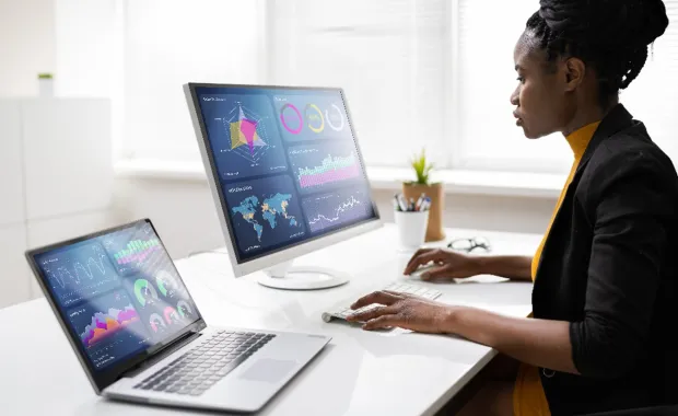 Female analyst working with data