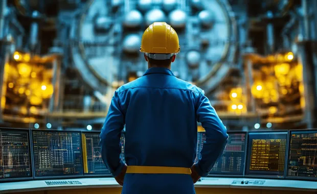 engineer surveys the inside of a power plant