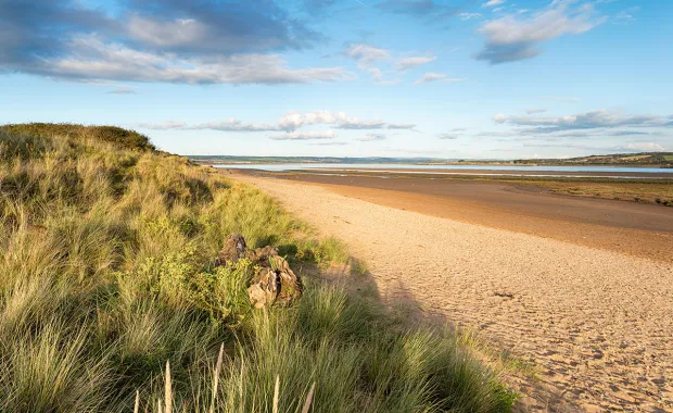 View of beach in Devon, England