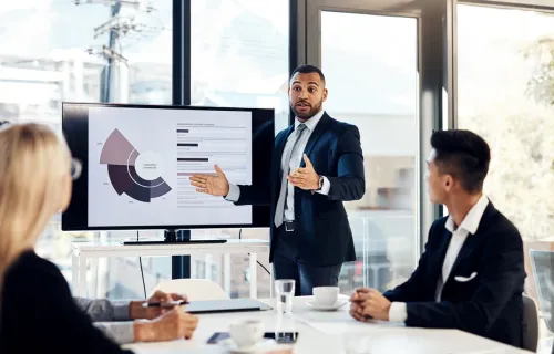 team looking at a presentation